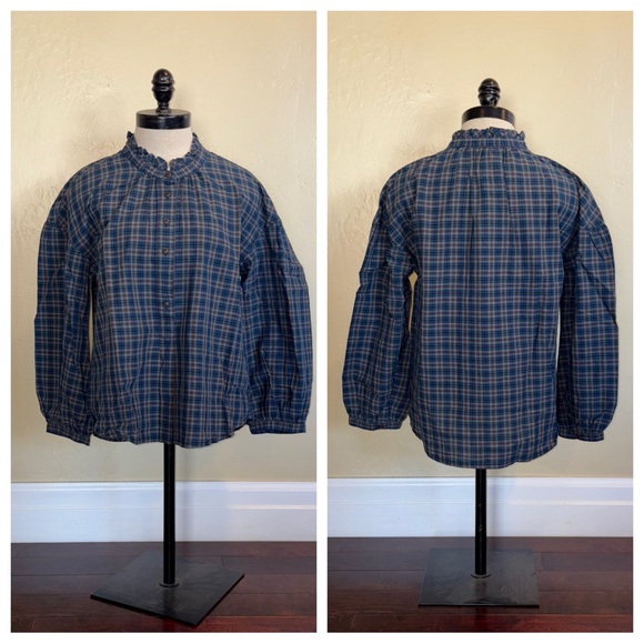 Madewell Plaid Ruffle-Neck Popover Top Penny Plaid Size Medium - Picture 1 of 9